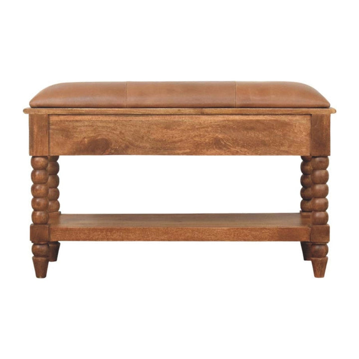Handcrafted Leather Spindle Bench - Solid Mango Wood Seating Furniture for Entryway - product view 9 showing handcrafted...