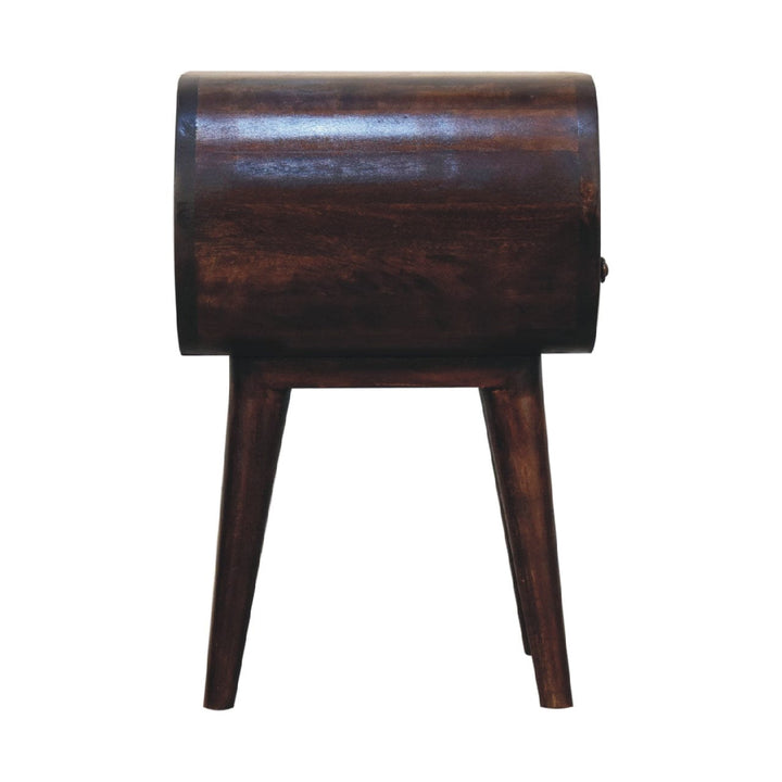 Handcrafted Light Walnut Circular Nightstand - Solid Mango Wood Bedside Table for Bedroom - product view 8 showing...
