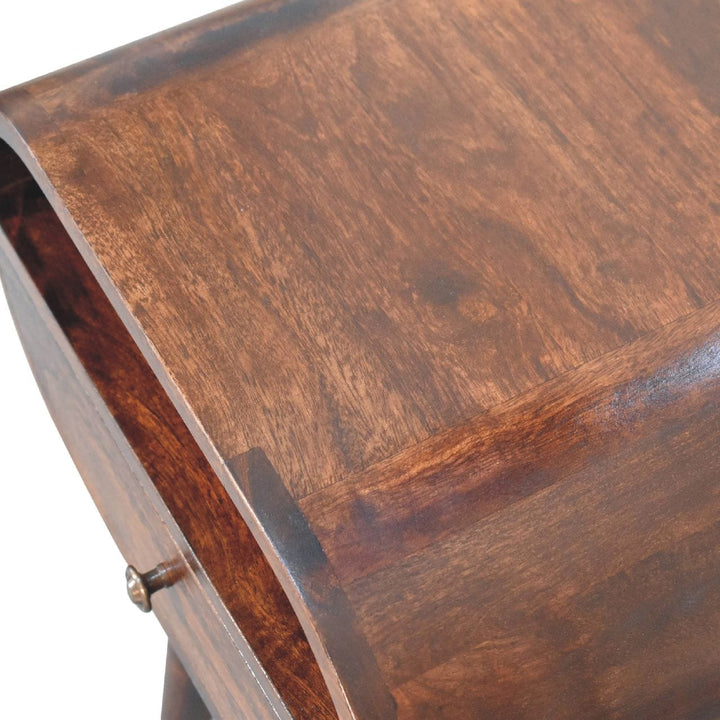 Handcrafted Light Walnut Circular Nightstand - Solid Mango Wood Bedside Table for Bedroom - product view 5 showing...