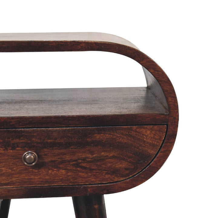 Handcrafted Light Walnut Circular Nightstand - Solid Mango Wood Bedside Table for Bedroom - product view 4 showing...