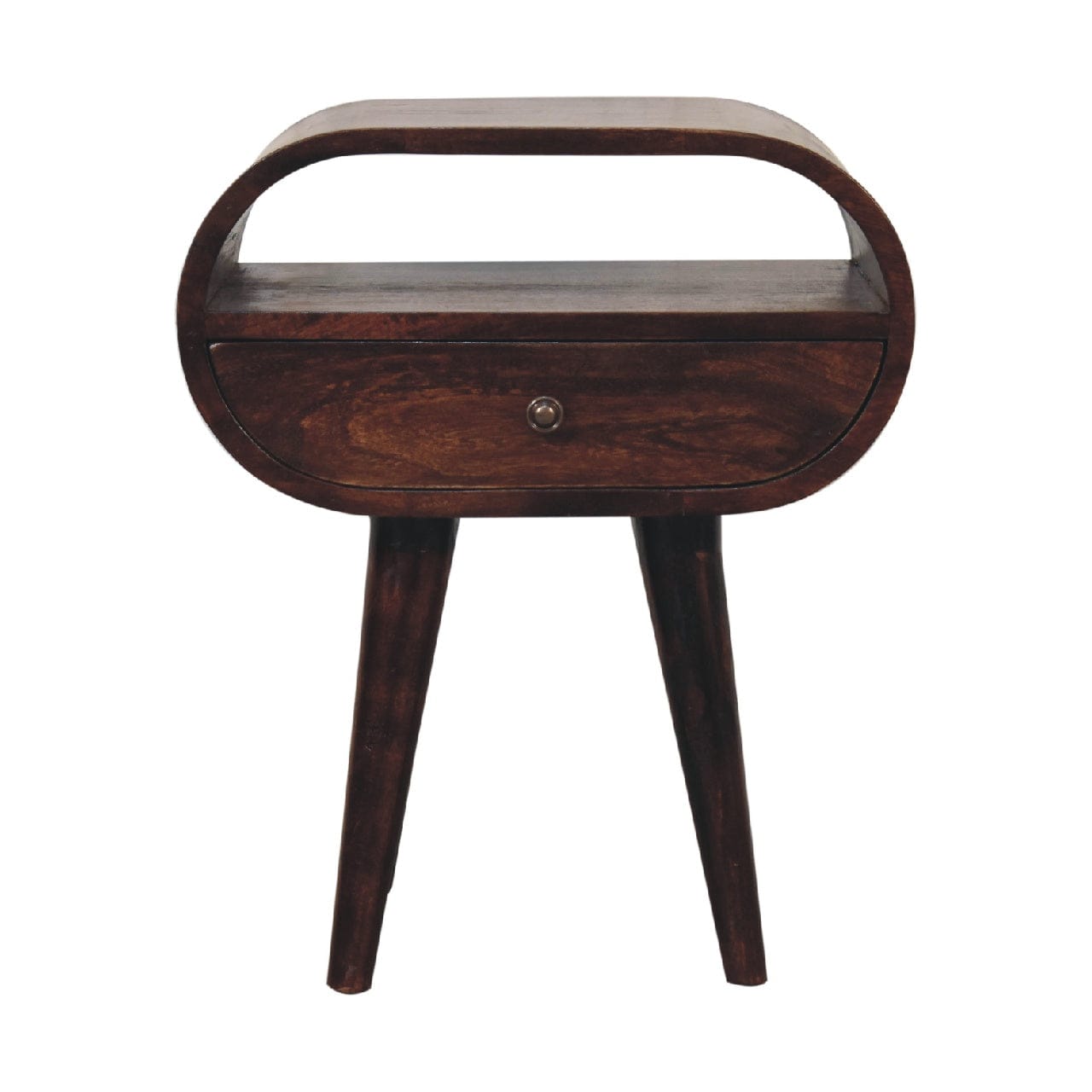 Handcrafted Light Walnut Circular Nightstand - Solid Mango Wood Bedside Table for Bedroom - main view showing handcrafted...