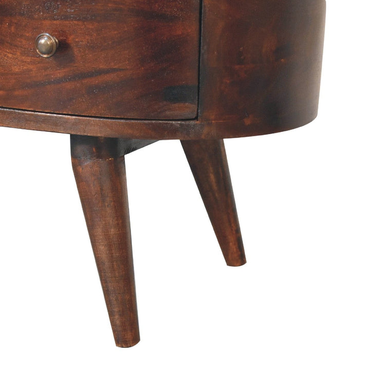 Handcrafted Light Walnut Wave TV Stand - Solid Mango Wood Entertainment Center for Living Room - product view 8 showing...