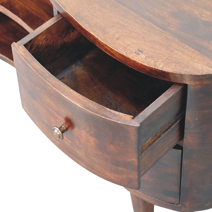 Handcrafted Light Walnut Wave TV Stand - Solid Mango Wood Entertainment Center for Living Room - product view 7 showing...