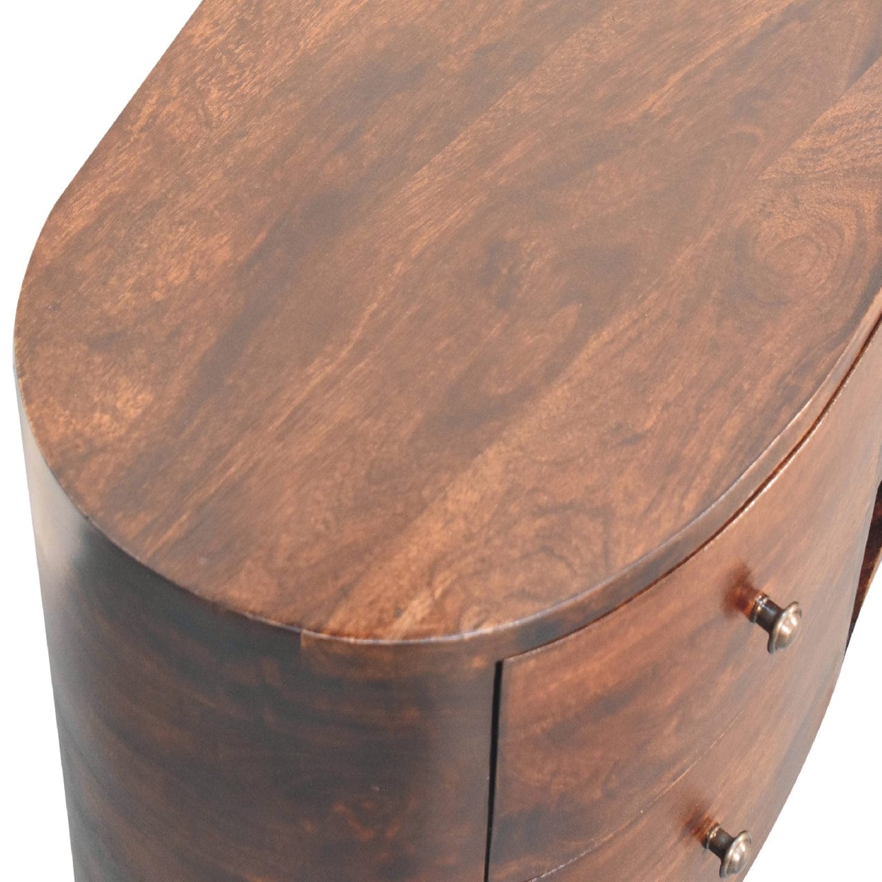 Handcrafted Light Walnut Wave TV Stand - Solid Mango Wood Entertainment Center for Living Room - product view 6 showing...
