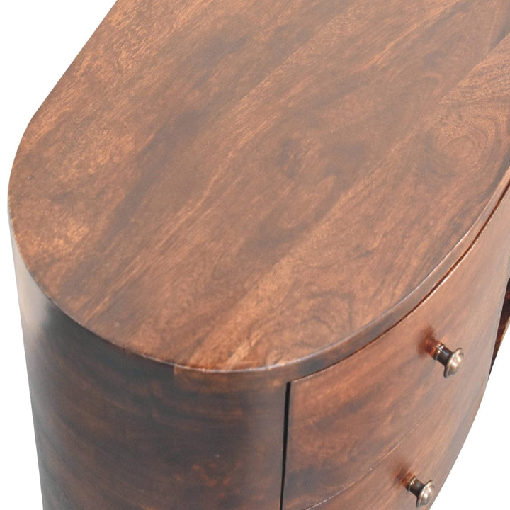 Handcrafted Light Walnut Wave TV Stand - Solid Mango Wood Entertainment Center for Living Room - product view 6 showing...
