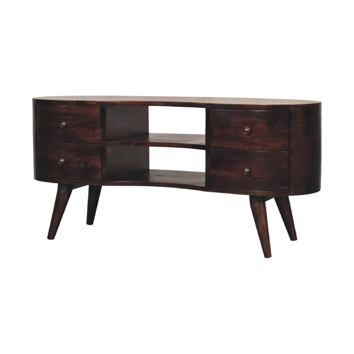 Handcrafted Light Walnut Wave TV Stand - Solid Mango Wood Entertainment Center for Living Room - product view 3 showing...