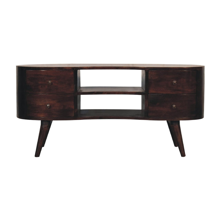 Handcrafted Light Walnut Wave TV Stand - Solid Mango Wood Entertainment Center for Living Room - product view 2 showing...