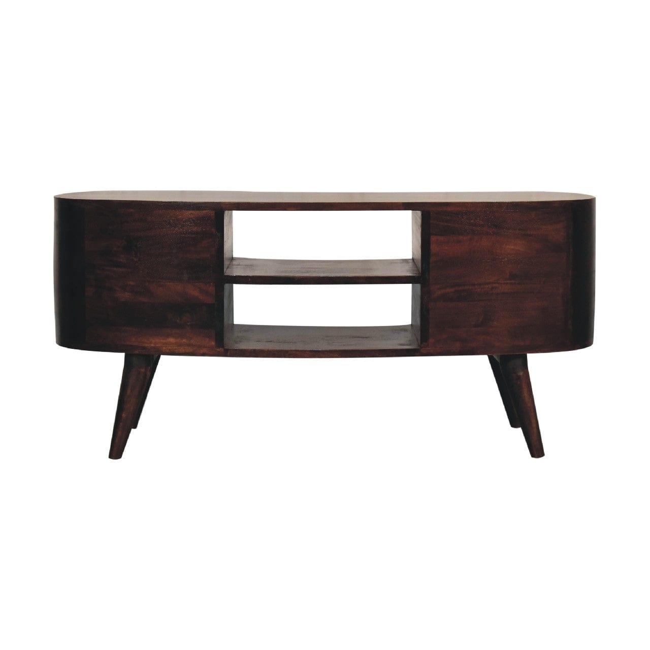 Handcrafted Light Walnut Wave TV Stand - Solid Mango Wood Entertainment Center for Living Room - main view showing...