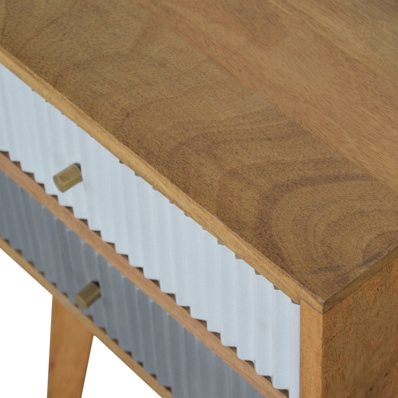 Handcrafted Line Grey Painted Nightstand - Solid Mango Wood Bedside Table for Bedroom - product view 6 showing...