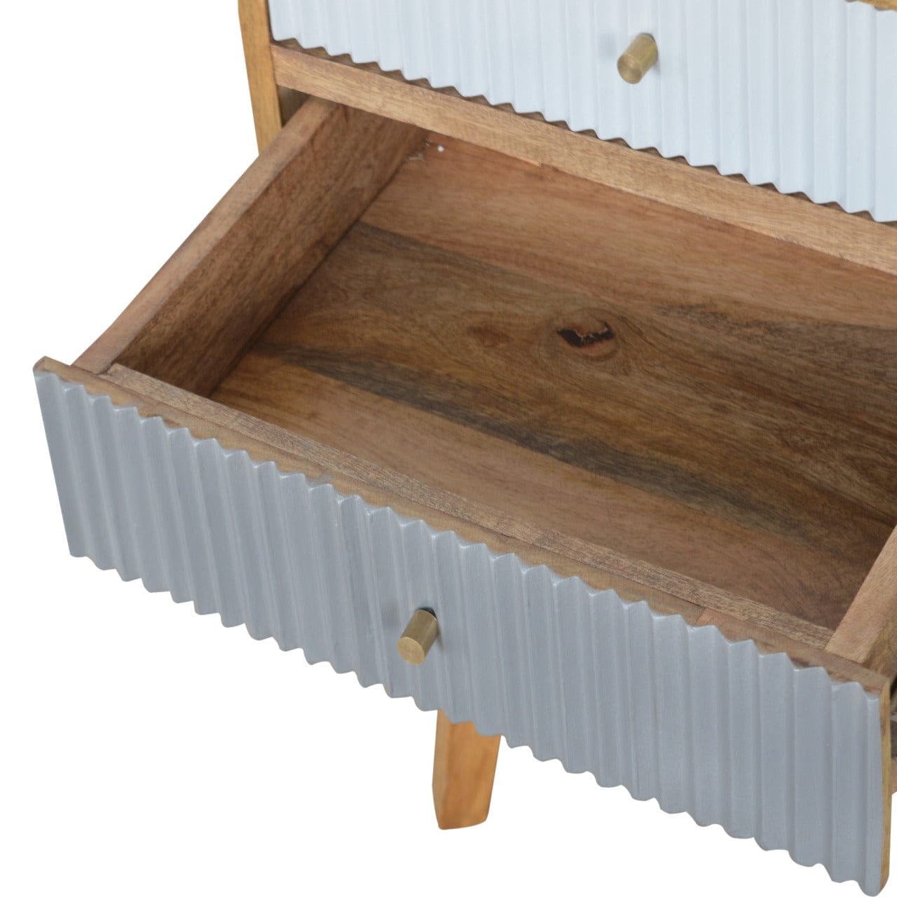 Handcrafted Line Grey Painted Nightstand - Solid Mango Wood Bedside Table for Bedroom - product view 5 showing...