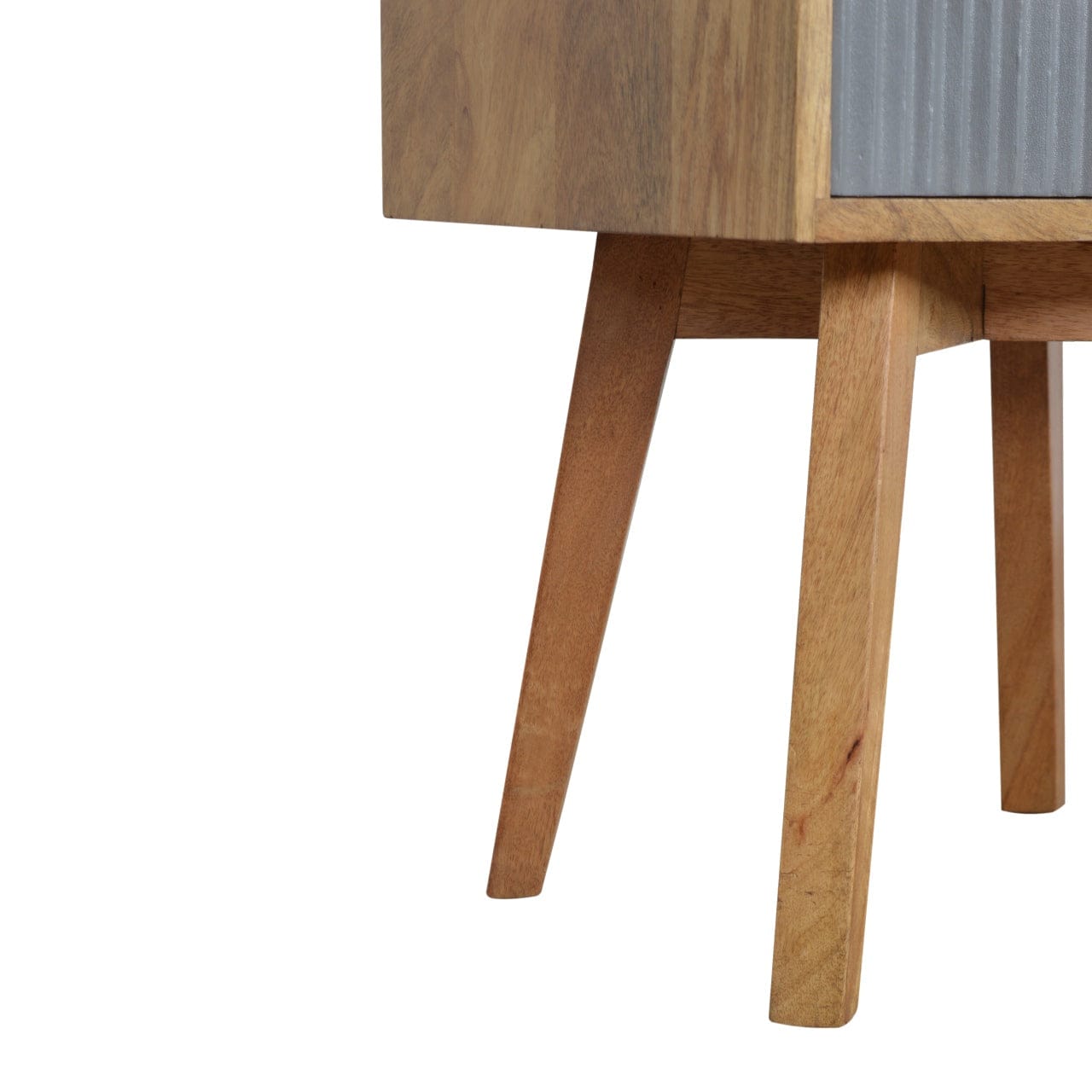 Handcrafted Line Grey Painted Nightstand - Solid Mango Wood Bedside Table for Bedroom - product view 4 showing...