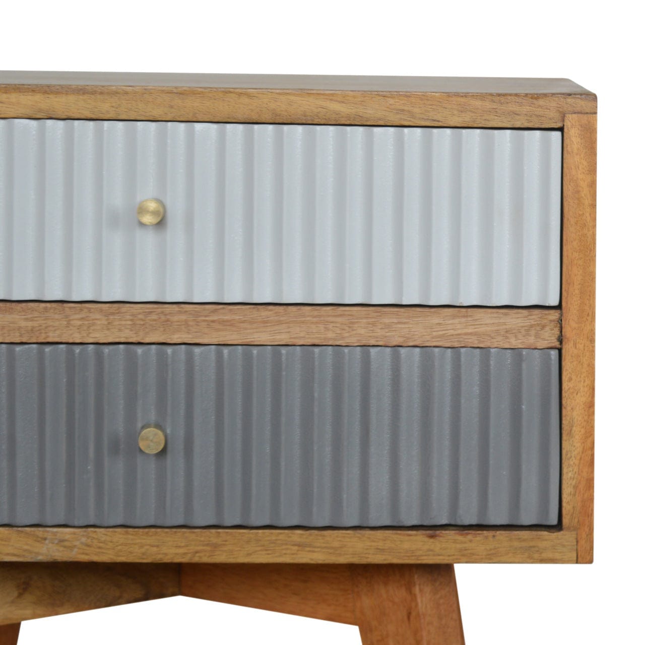 Handcrafted Line Grey Painted Nightstand - Solid Mango Wood Bedside Table for Bedroom - product view 3 showing...