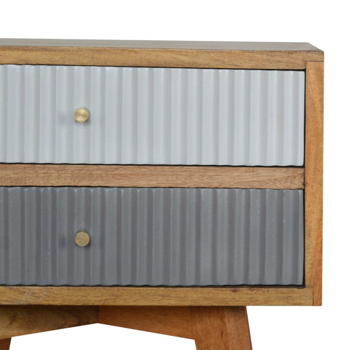 Handcrafted Line Grey Painted Nightstand - Solid Mango Wood Bedside Table for Bedroom - product view 3 showing...