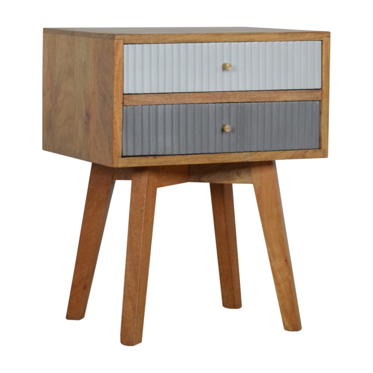 Handcrafted Line Grey Painted Nightstand - Solid Mango Wood Bedside Table for Bedroom - product view 2 showing...