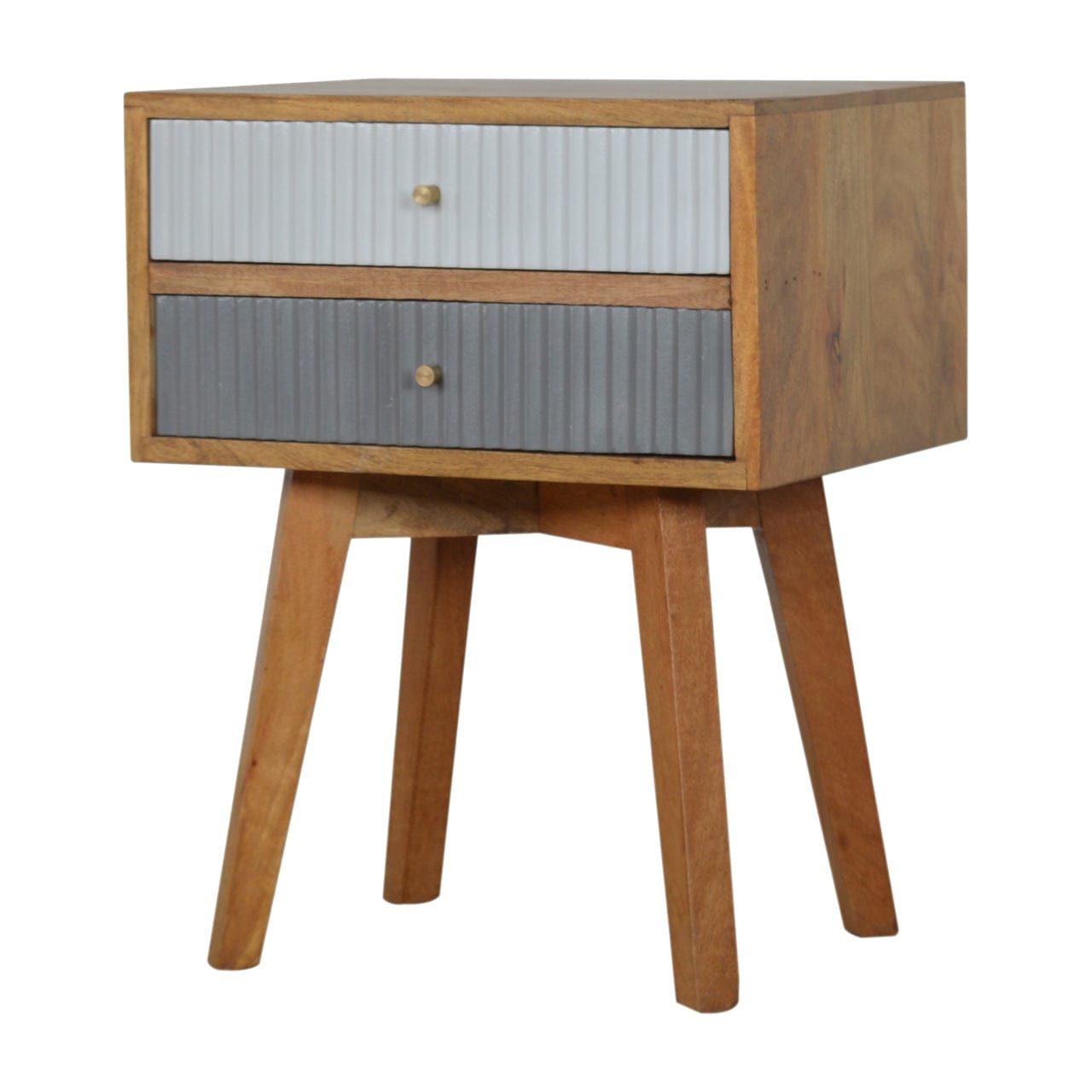 Handcrafted Line Grey Painted Nightstand - Solid Mango Wood Bedside Table for Bedroom - main view showing handcrafted...