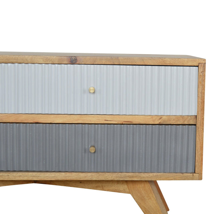 Handcrafted Line Grey Painted TV Stand - Solid Mango Wood Entertainment Center for Living Room - product view 4 showing...