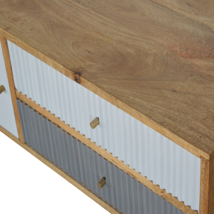 Handcrafted Line Grey Painted TV Stand - Solid Mango Wood Entertainment Center for Living Room - product view 3 showing...