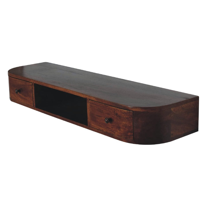 Handcrafted Lunar 2 Drawer Floating Console Table - Entryway & Hallway Table in Solid Mango Wood - product view 4 showing...