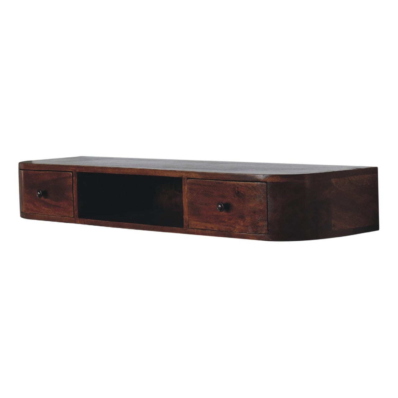 Handcrafted Lunar 2 Drawer Floating Console Table - Entryway & Hallway Table in Solid Mango Wood - product view 3 showing...