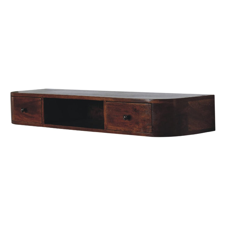 Handcrafted Lunar 2 Drawer Floating Console Table - Entryway & Hallway Table in Solid Mango Wood - product view 3 showing...