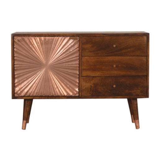 Handcrafted Manila Copper Sideboard - Solid Mango Wood Buffet Cabinet for Dining Room - product view 8 showing...