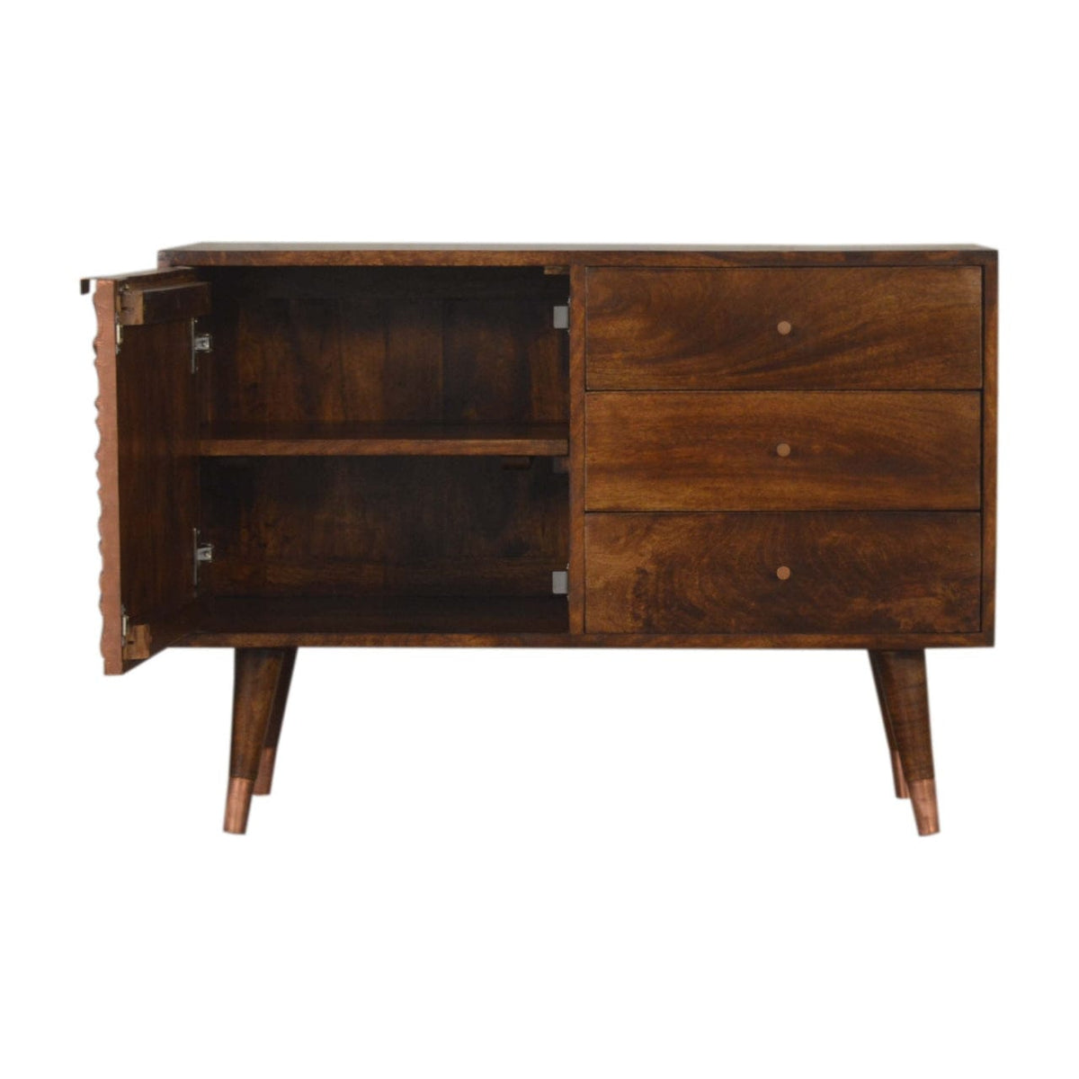 Handcrafted Manila Copper Sideboard - Solid Mango Wood Buffet Cabinet for Dining Room - product view 4 showing...