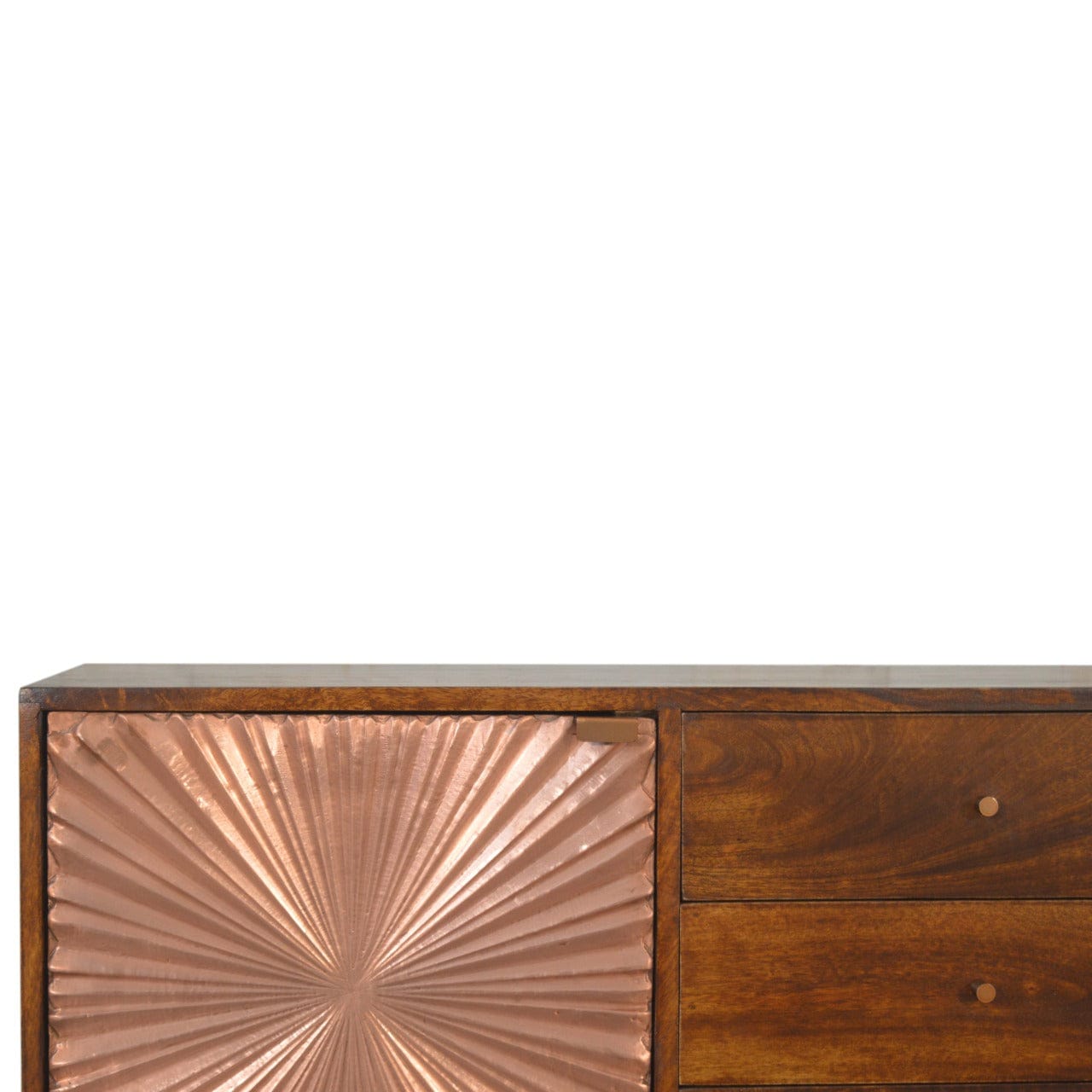 Handcrafted Manila Copper Sideboard - Solid Mango Wood Buffet Cabinet for Dining Room - product view 2 showing...
