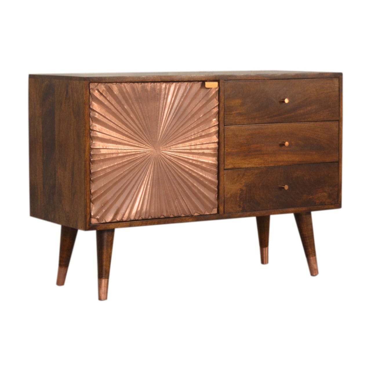 Handcrafted Manila Copper Sideboard - Solid Mango Wood Buffet Cabinet for Dining Room - main view showing handcrafted...