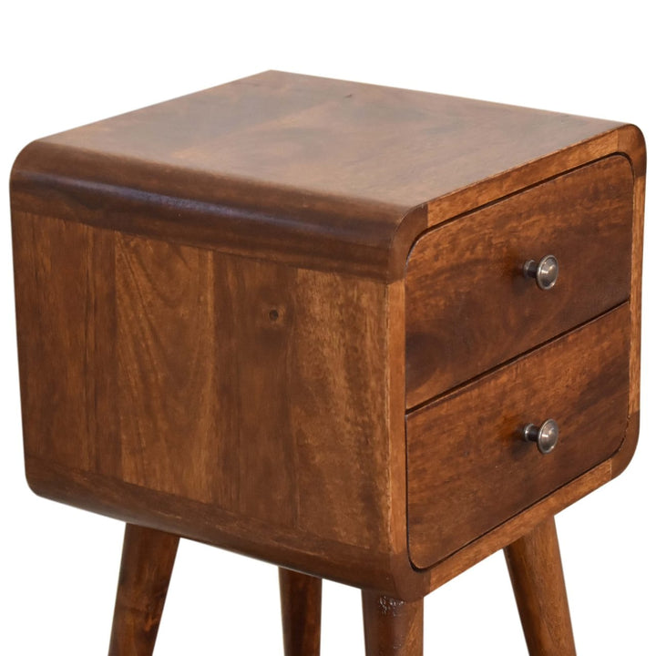 Handcrafted Mini Chestnut Curved Nightstand - Solid Mango Wood Bedside Table for Bedroom - product view 7 showing...