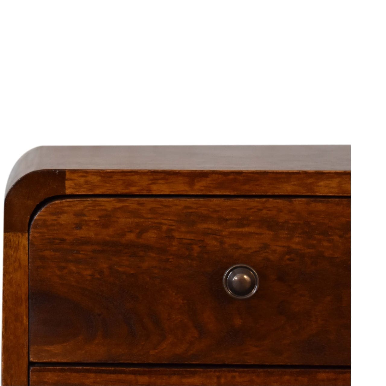 Handcrafted Mini Chestnut Curved Nightstand - Solid Mango Wood Bedside Table for Bedroom - product view 5 showing...