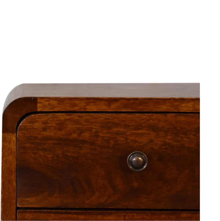Handcrafted Mini Chestnut Curved Nightstand - Solid Mango Wood Bedside Table for Bedroom - product view 5 showing...