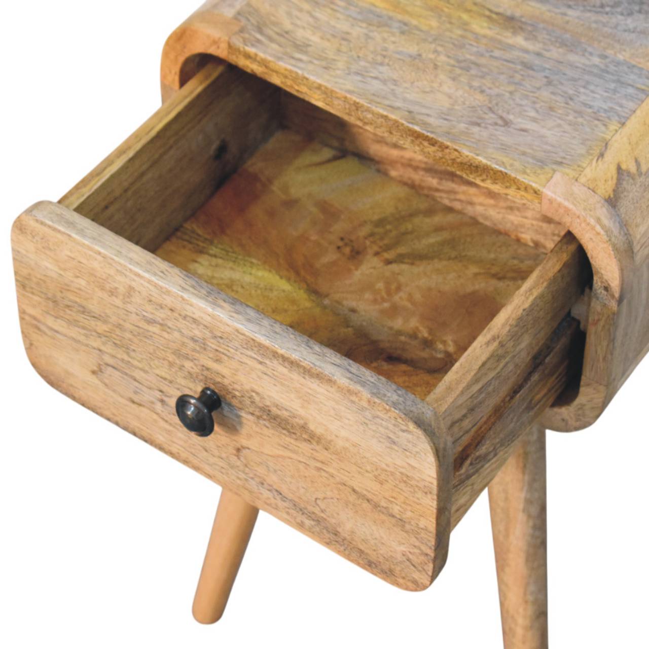 Handcrafted Mini Oak-ish Nightstand - Solid Mango Wood Bedside Table for Bedroom - product view 6 showing handcrafted...