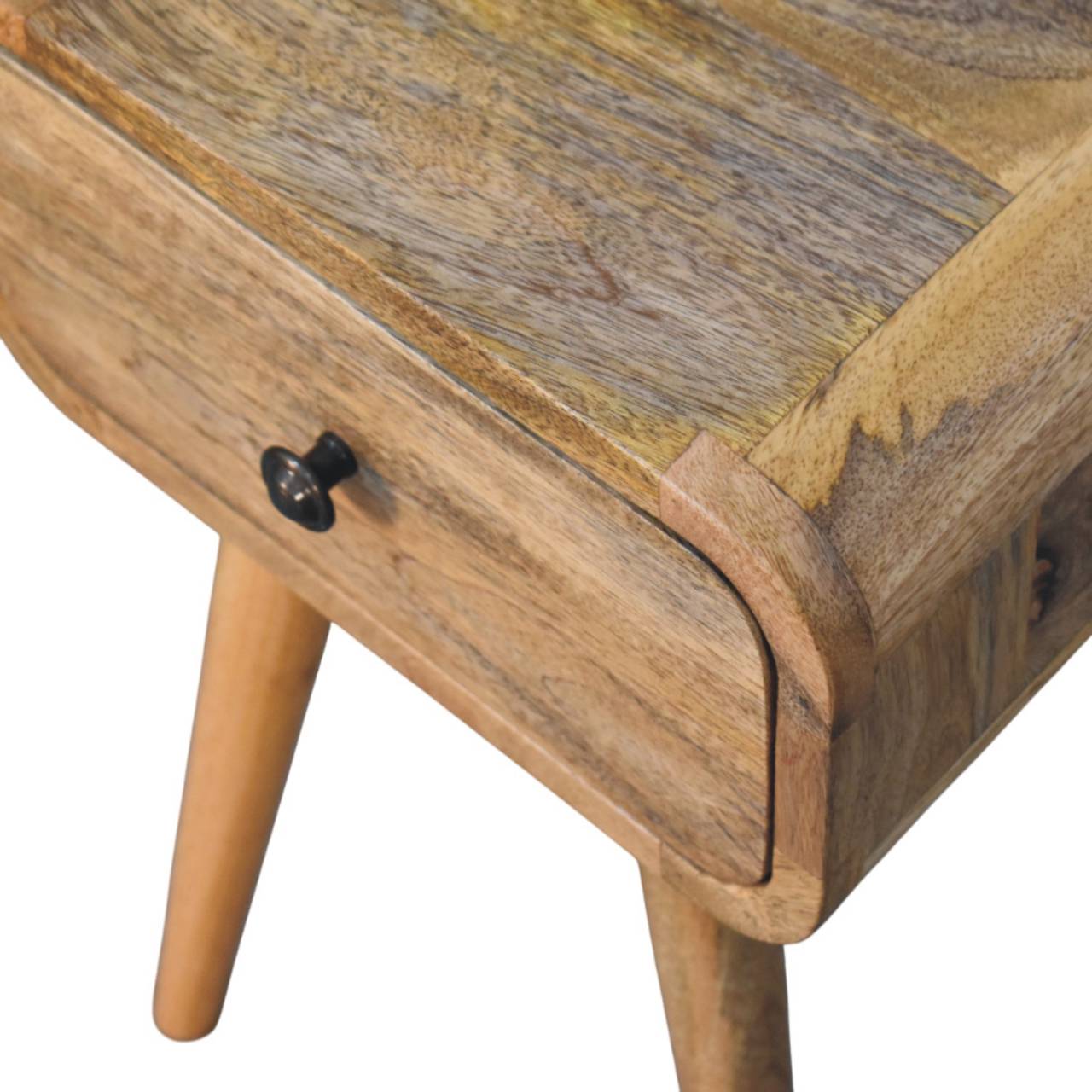 Handcrafted Mini Oak-ish Nightstand - Solid Mango Wood Bedside Table for Bedroom - product view 5 showing handcrafted...