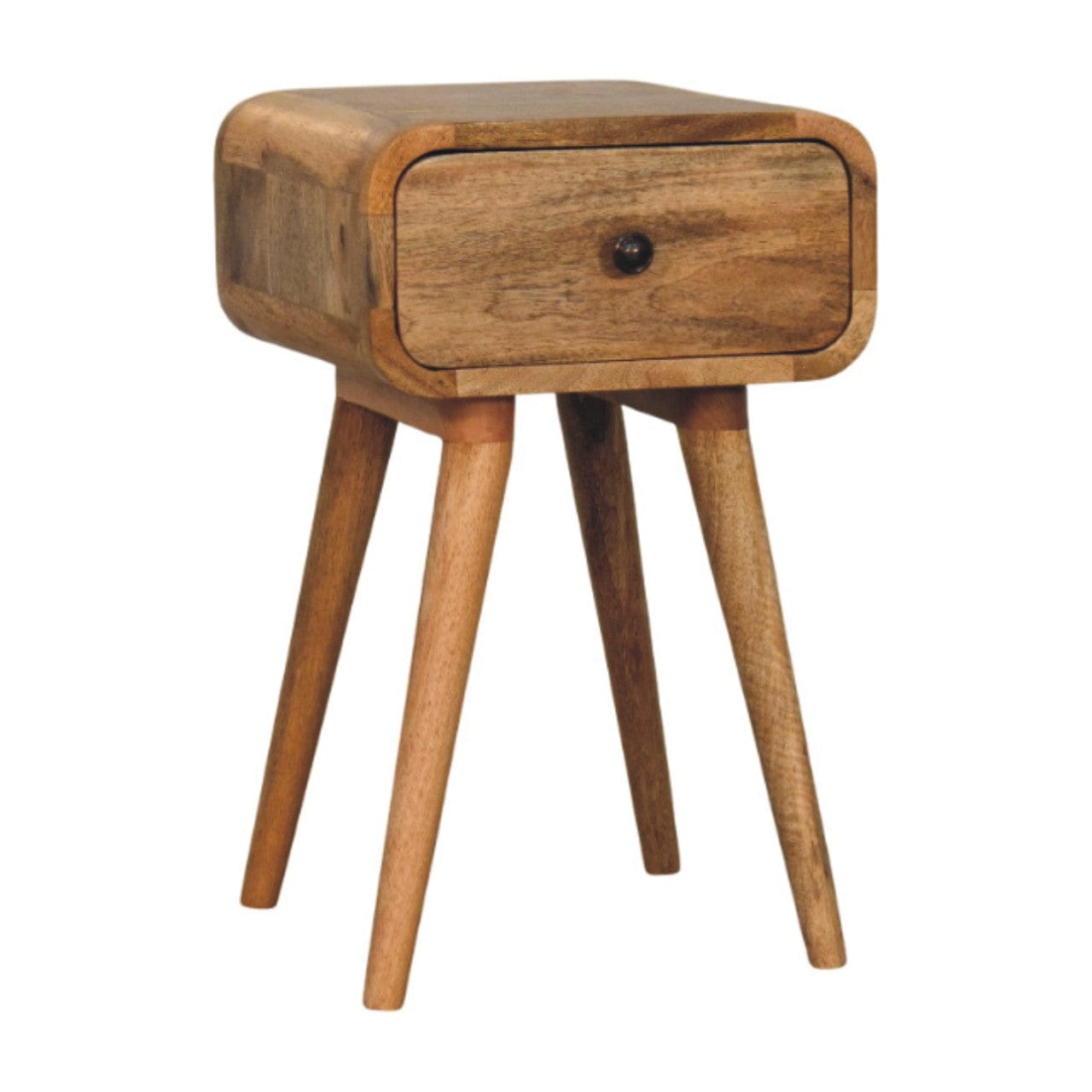 Handcrafted Mini Oak-ish Nightstand - Solid Mango Wood Bedside Table for Bedroom - product view 3 showing handcrafted...