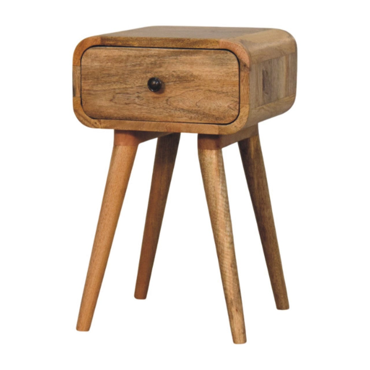Handcrafted Mini Oak-ish Nightstand - Solid Mango Wood Bedside Table for Bedroom - product view 2 showing handcrafted...
