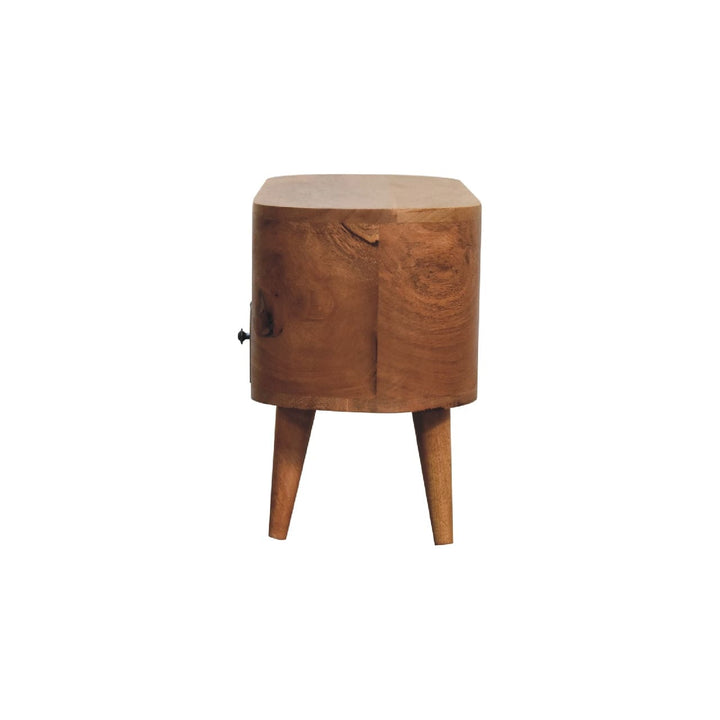 Handcrafted Mini Rounded TV Stand - Solid Mango Wood Entertainment Center for Living Room - product view 9 showing...