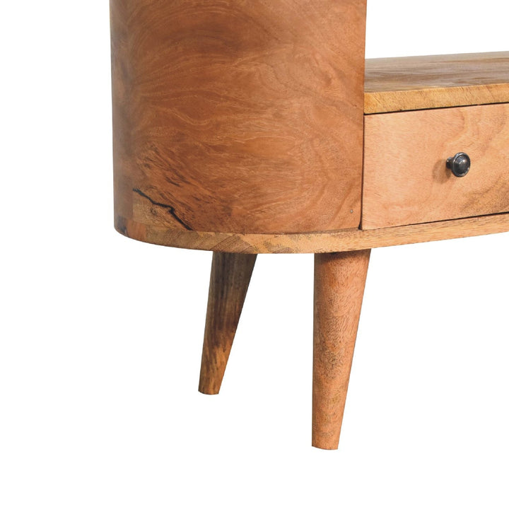 Handcrafted Mini Rounded TV Stand - Solid Mango Wood Entertainment Center for Living Room - product view 8 showing...