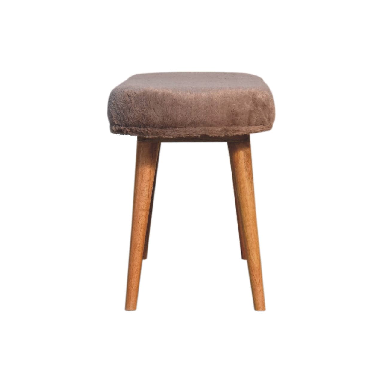 Handcrafted Mocha Faux Fur Fabric Bench - Solid Mango Wood Seating Furniture for Entryway - product view 9 showing...