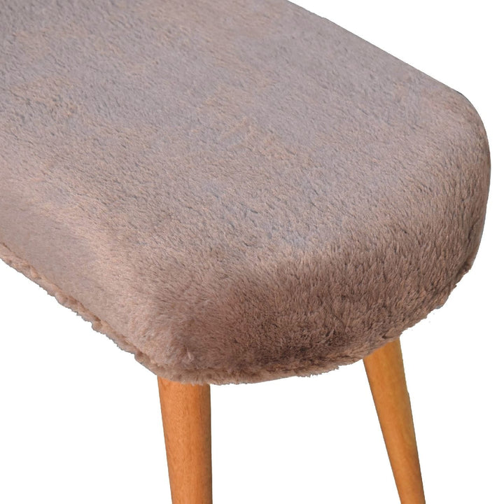 Handcrafted Mocha Faux Fur Fabric Bench - Solid Mango Wood Seating Furniture for Entryway - product view 7 showing...