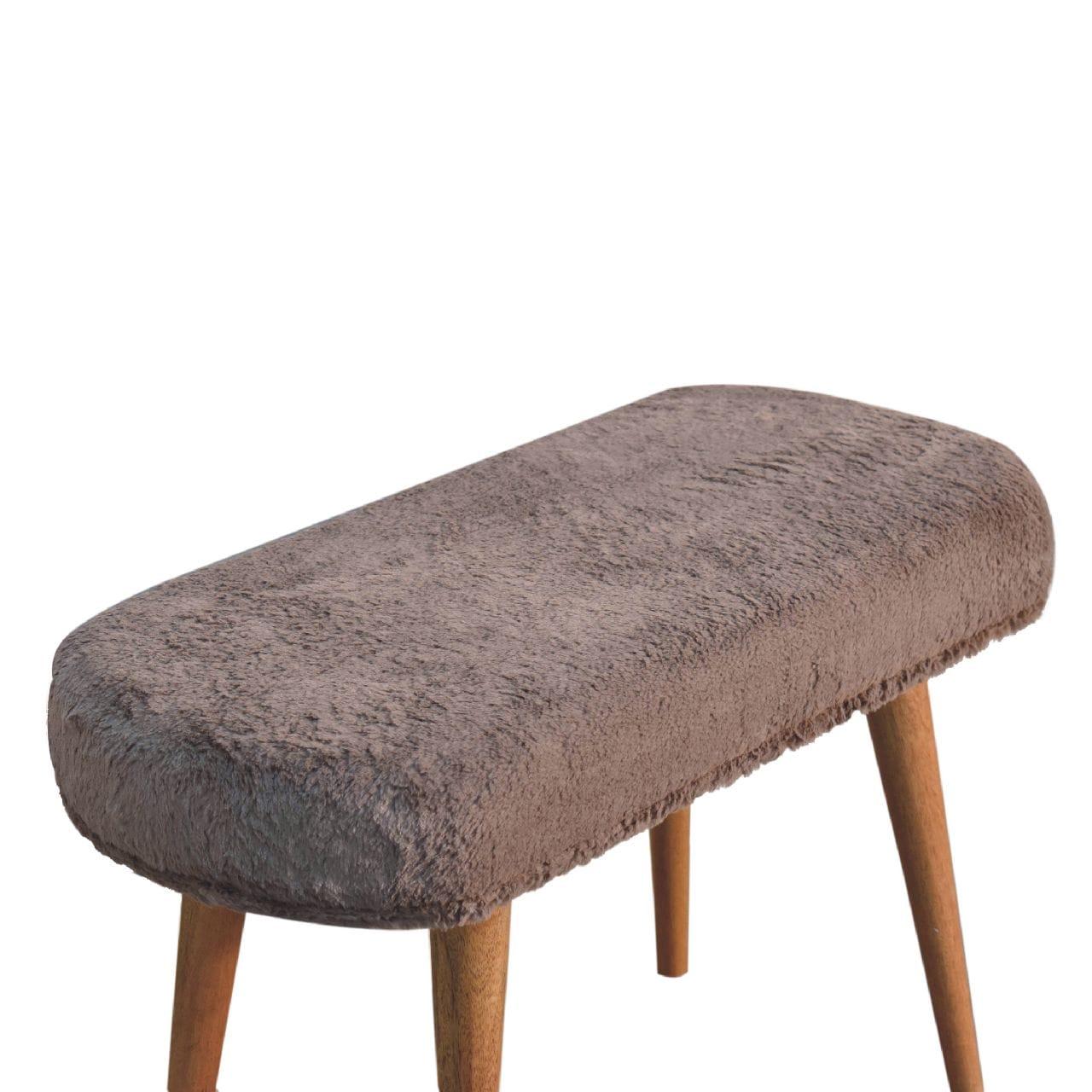 Handcrafted Mocha Faux Fur Fabric Bench - Solid Mango Wood Seating Furniture for Entryway - product view 6 showing...