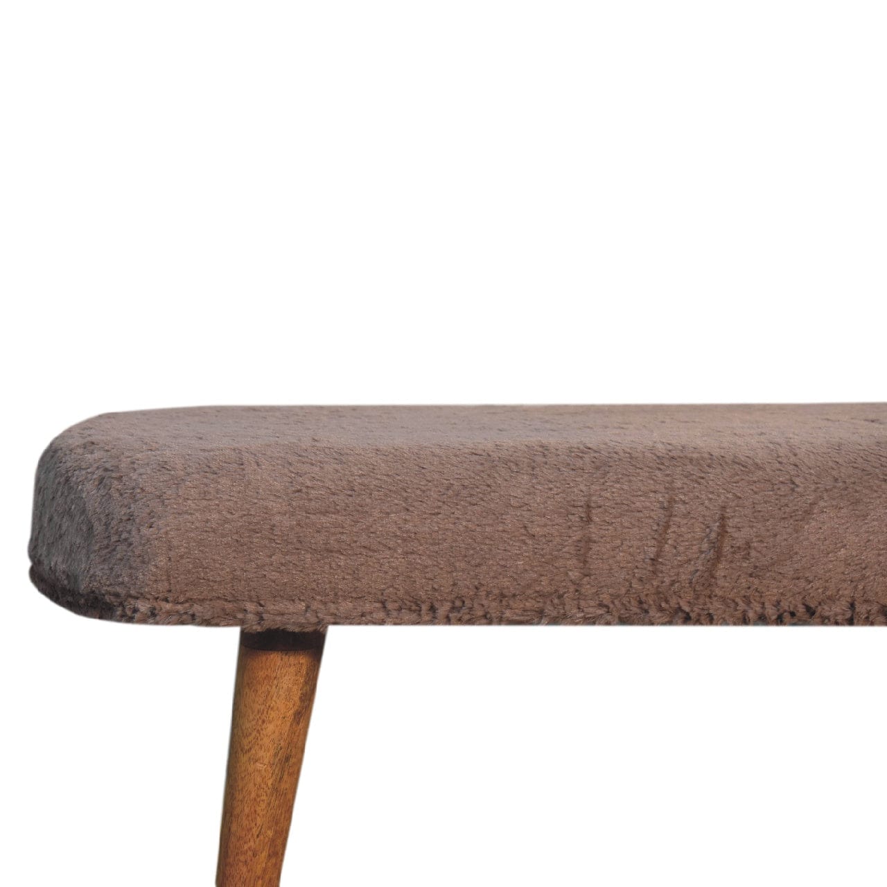 Handcrafted Mocha Faux Fur Fabric Bench - Solid Mango Wood Seating Furniture for Entryway - product view 5 showing...
