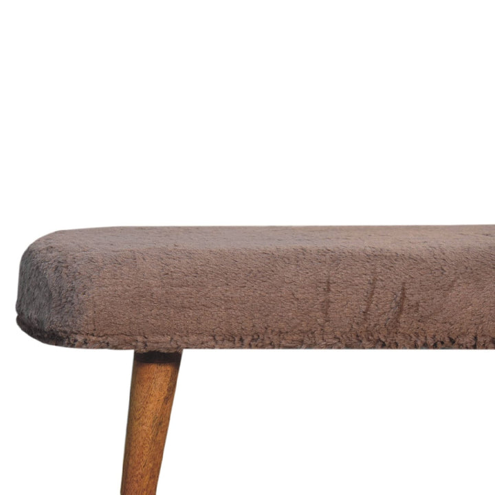 Handcrafted Mocha Faux Fur Fabric Bench - Solid Mango Wood Seating Furniture for Entryway - product view 5 showing...
