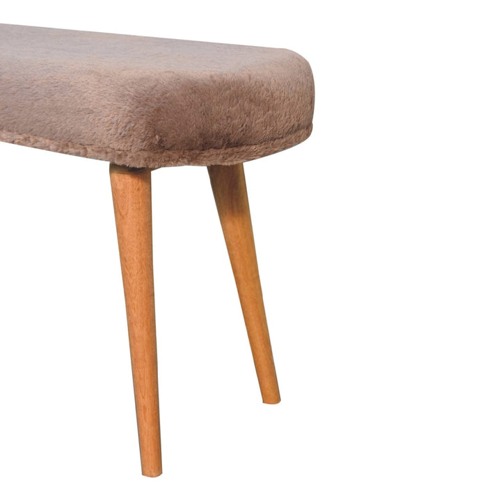 Handcrafted Mocha Faux Fur Fabric Bench - Solid Mango Wood Seating Furniture for Entryway - product view 4 showing...