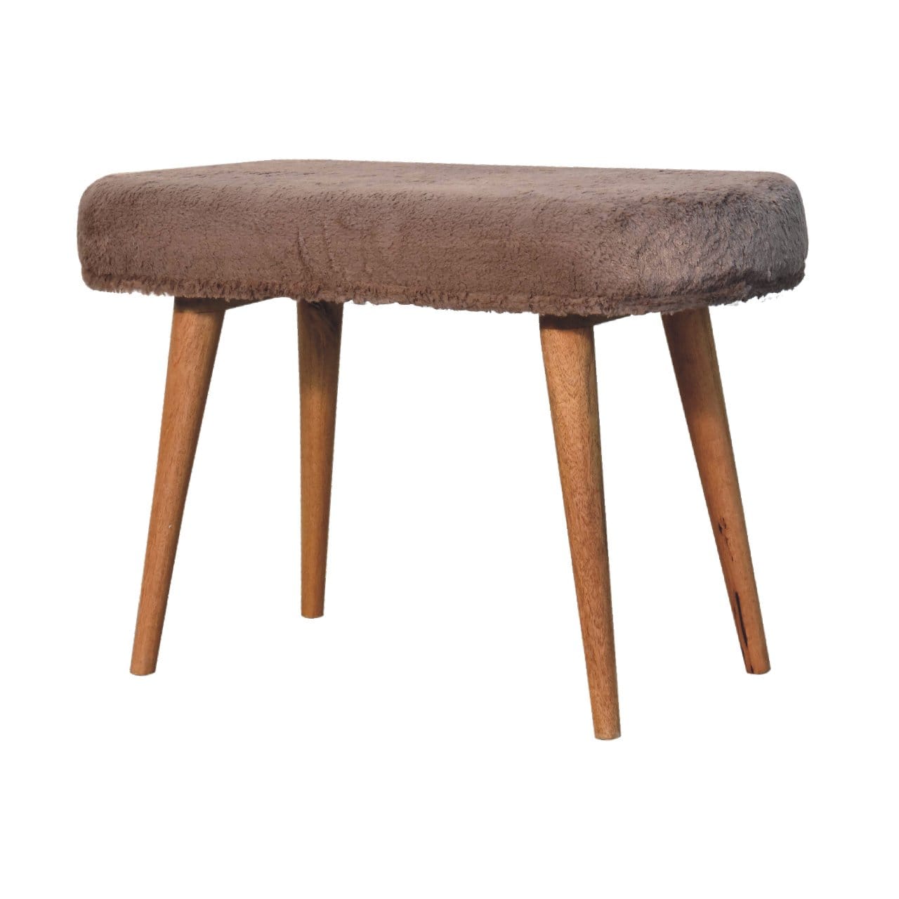 Handcrafted Mocha Faux Fur Fabric Bench - Solid Mango Wood Seating Furniture for Entryway - product view 3 showing...