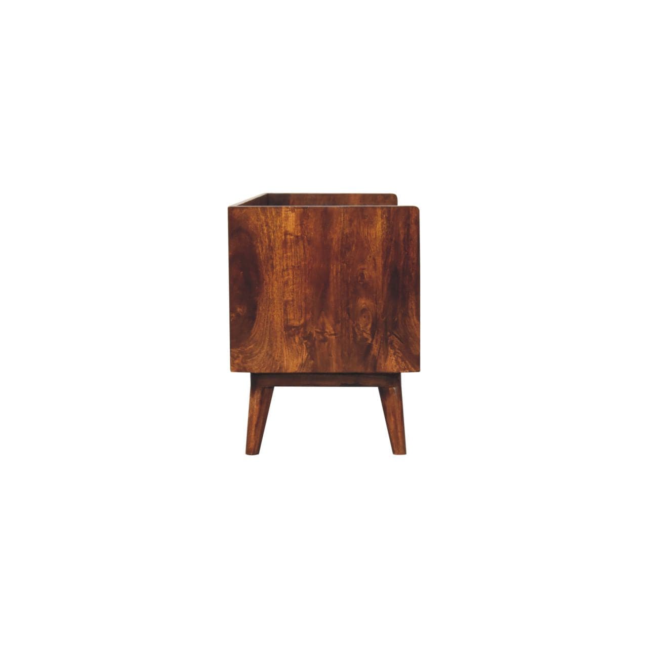 Handcrafted Open-top Chestnut TV Stand - Solid Mango Wood Entertainment Center for Living Room - product view 9 showing...