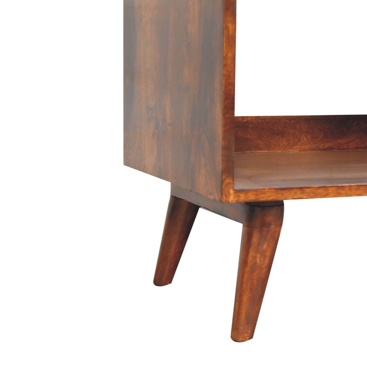 Handcrafted Open-top Chestnut TV Stand - Solid Mango Wood Entertainment Center for Living Room - product view 8 showing...