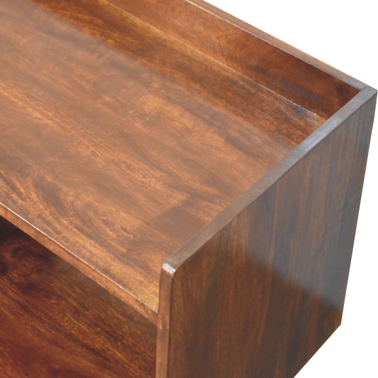 Handcrafted Open-top Chestnut TV Stand - Solid Mango Wood Entertainment Center for Living Room - product view 7 showing...