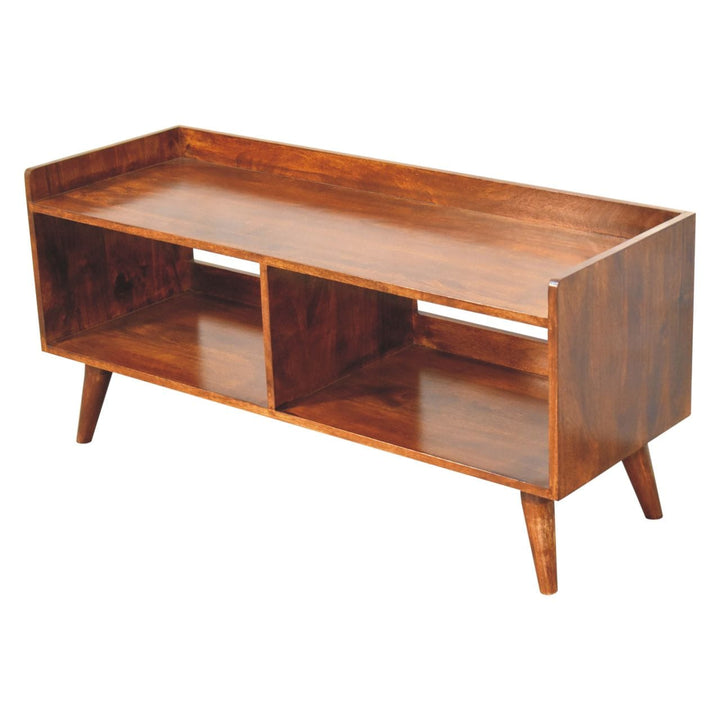 Handcrafted Open-top Chestnut TV Stand - Solid Mango Wood Entertainment Center for Living Room - product view 6 showing...
