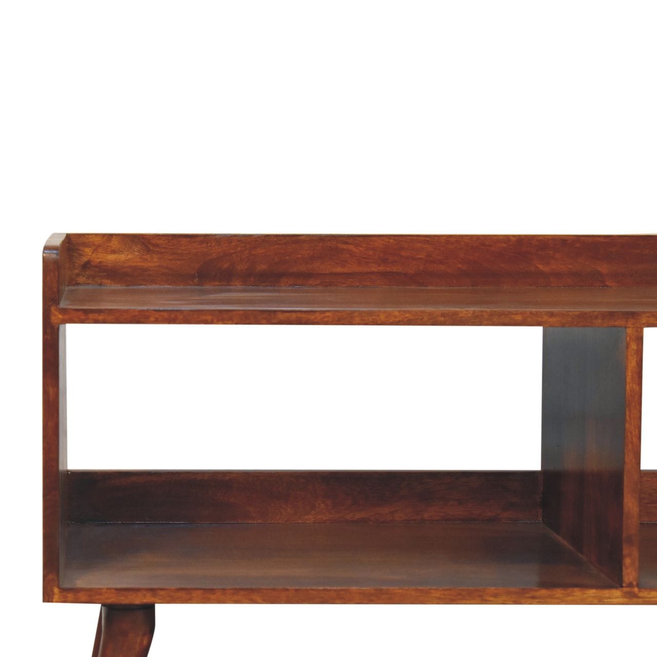 Handcrafted Open-top Chestnut TV Stand - Solid Mango Wood Entertainment Center for Living Room - product view 5 showing...