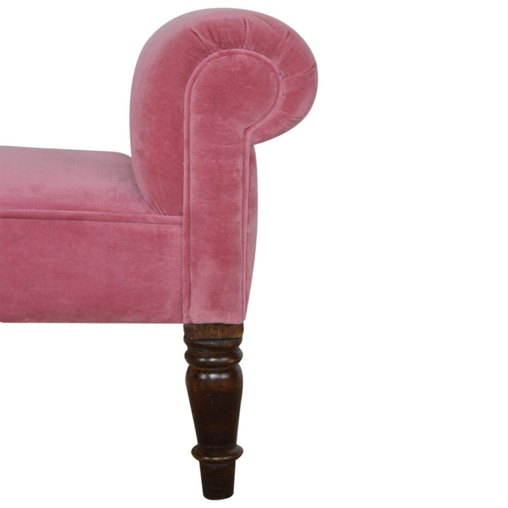 Handcrafted Pink Velvet Bench - Solid Mango Wood Seating Furniture for Entryway - product view 3 showing handcrafted...